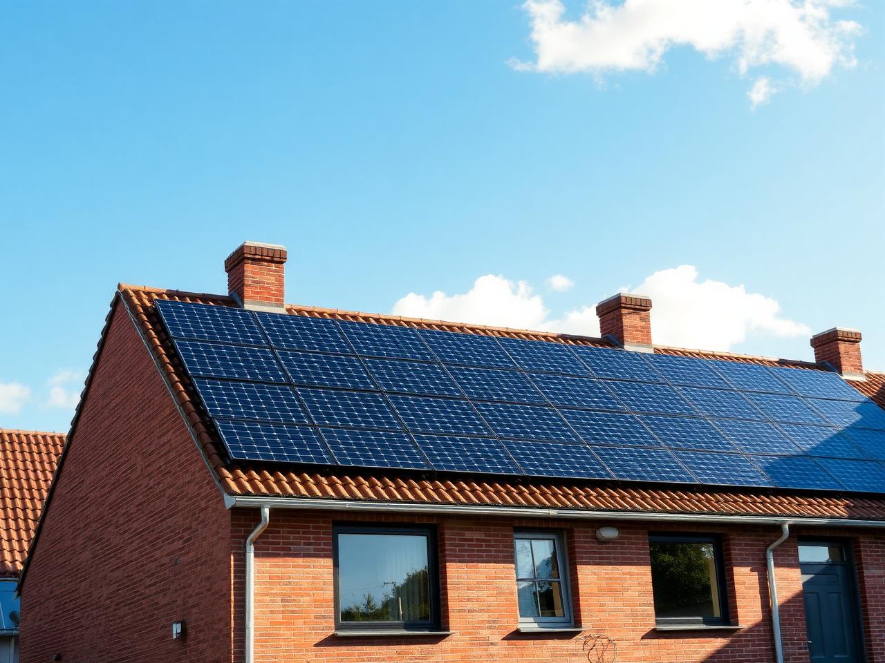 Zonnepanelen geïnstalleerd op een schuin dak van een Nederlandse woning